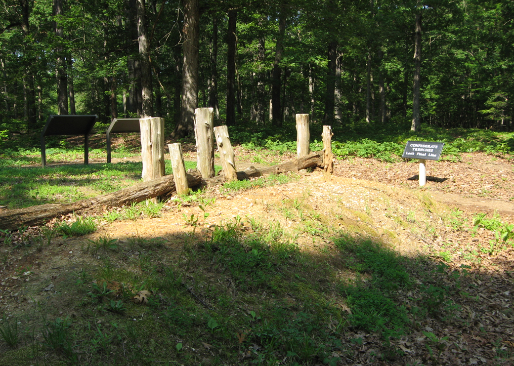 Reconstructed Civil War earthworks on the Spotsylvania battlefield