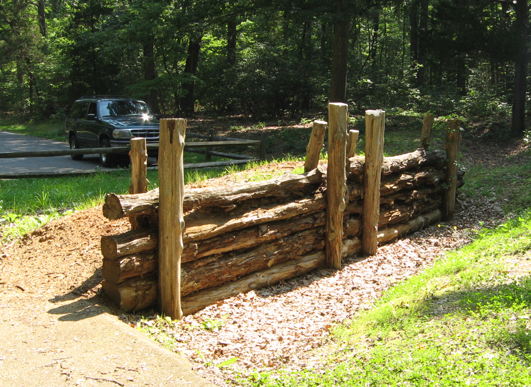 Reconstructed Civil War earthworks on the Spotsylvania battlefield